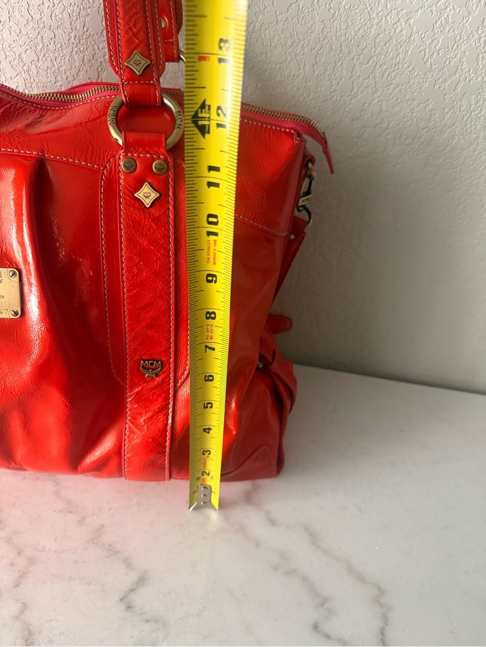 Authentic MCM München Red Patent Leather Satchel w/Crossbody Strap & Dust Bag - Picture 14 of 15